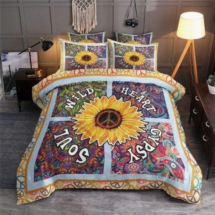 Hippie Sunflower Soul Wild Heart Gypsy Duvet Cover Bedding Set