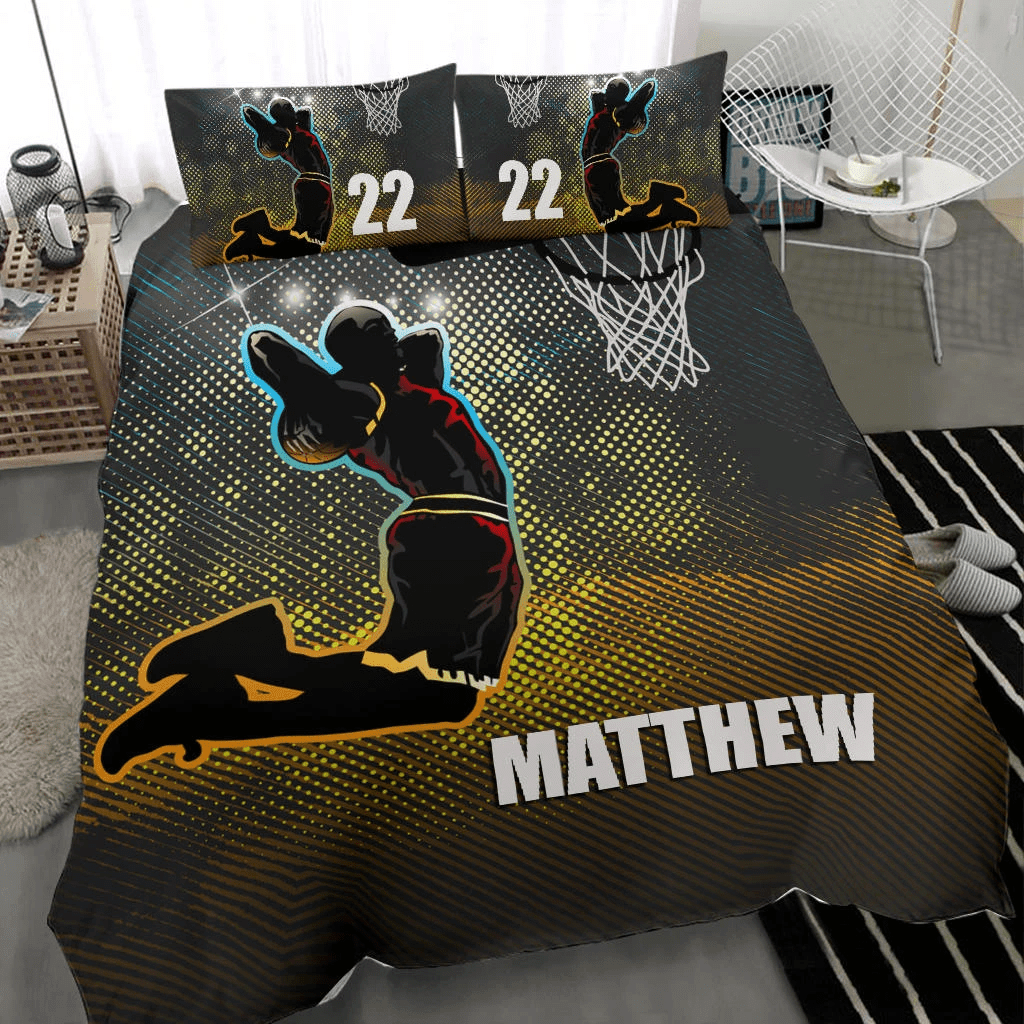 Personalized Basketball Score Neon Custom Duvet Cover Bedding Set With Your Name And Number