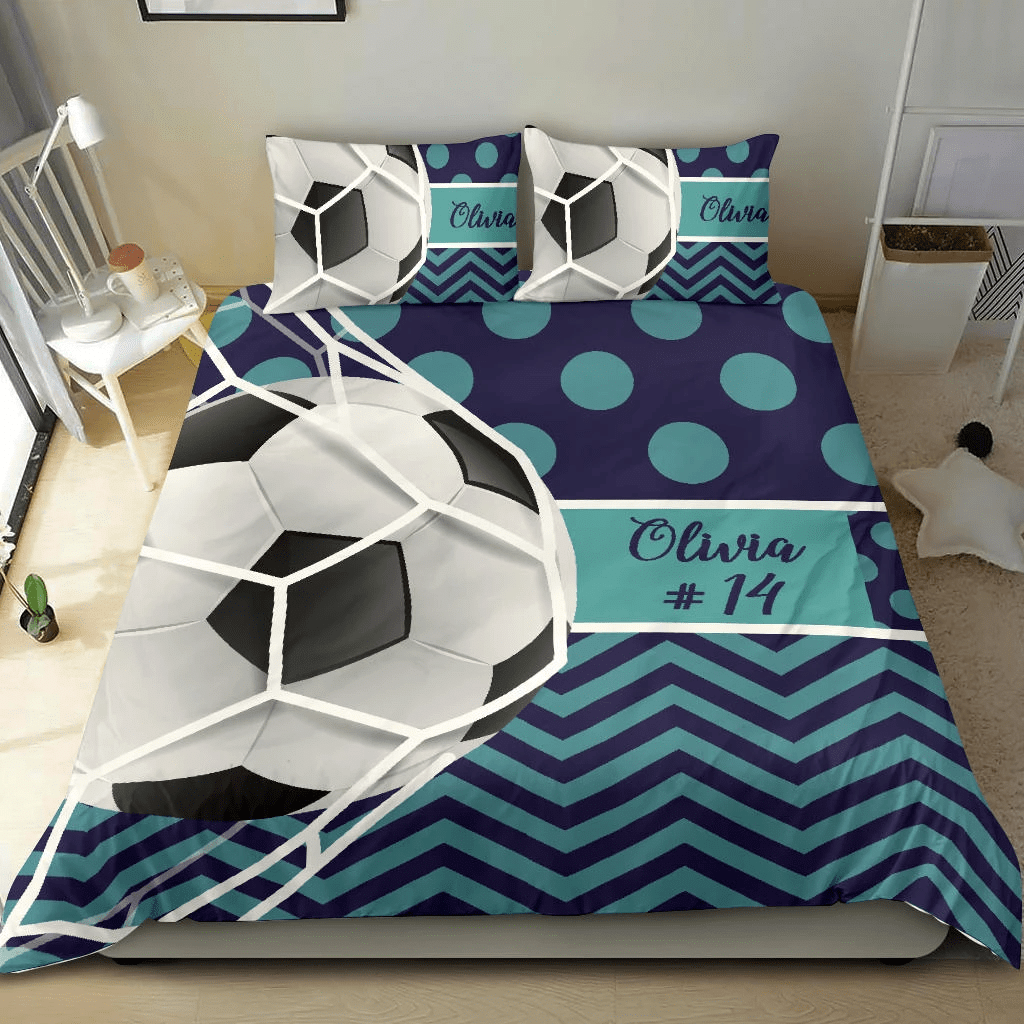 Personalized Custom Duvet Cover Soccer Bedding Set With Your Name