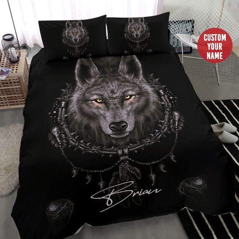 Personalized Wolf Dark Dreamcatcher Bedding Custom Name Duvet Cover Bedding Set