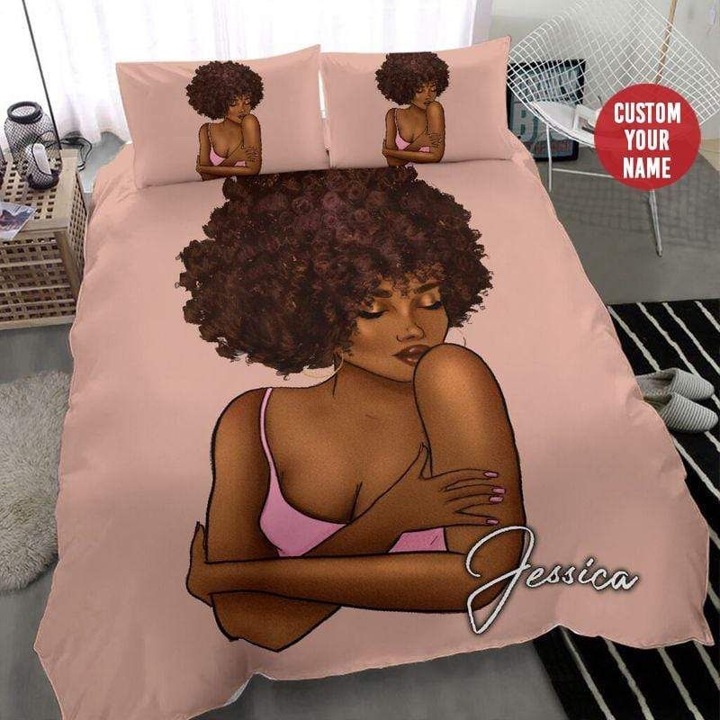 Personalized Black Woman Hug Custom Duvet Cover Bedding Set With Name