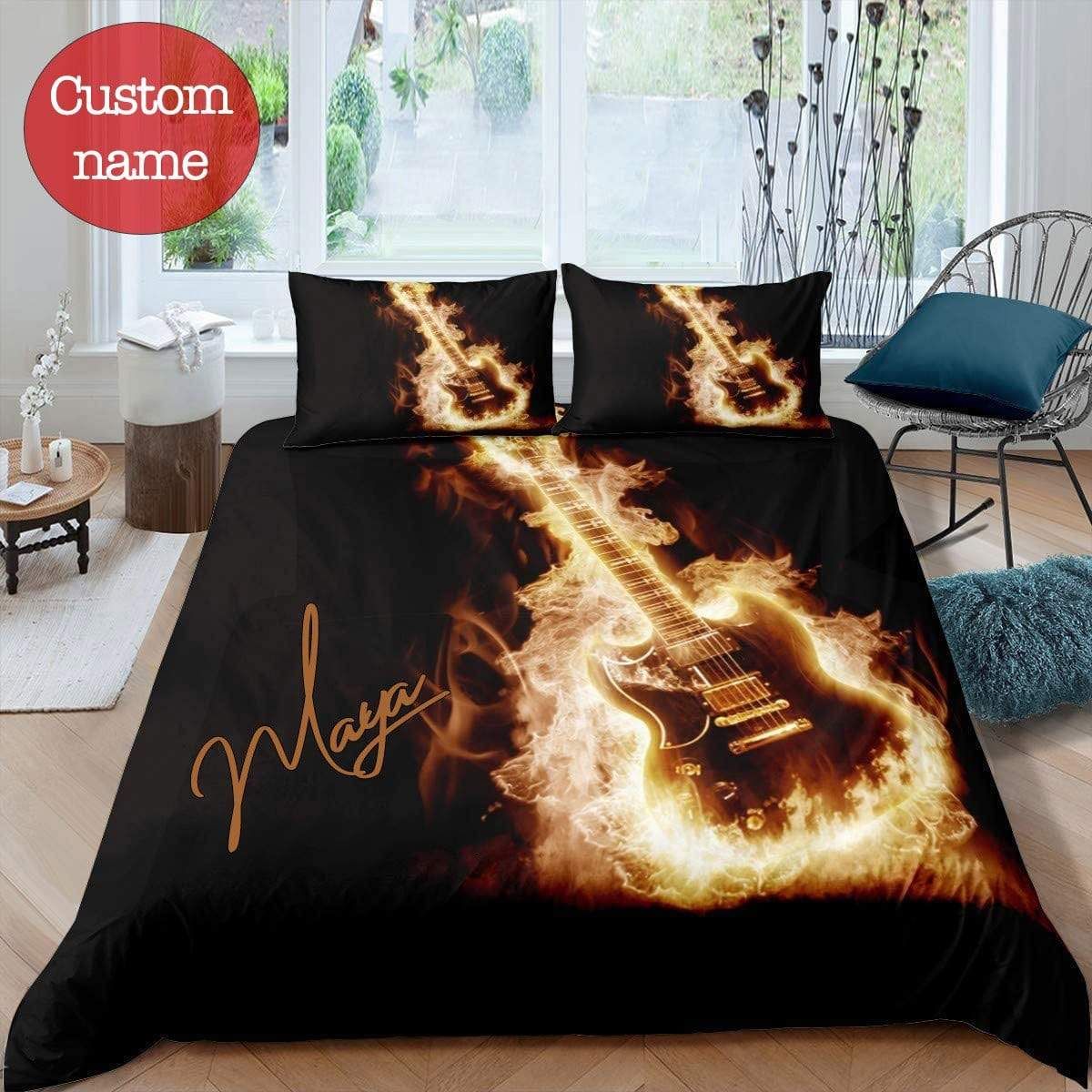 Personalized Guitar Fire Bedding Set 3D Printing Ball With Your Name