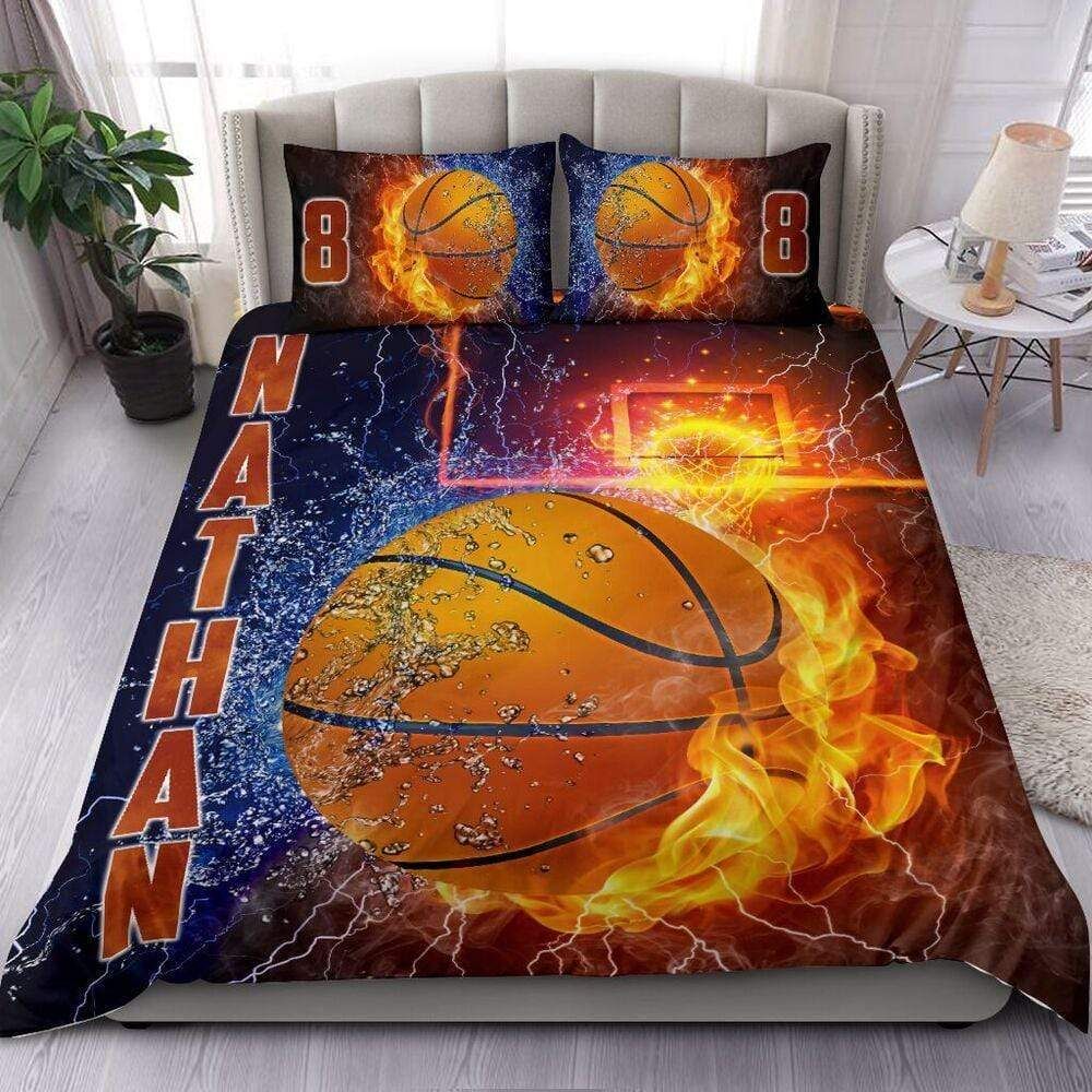 Personalized Basketball Custom Duvet Cover Bedding Set Water & Fire With Your Name