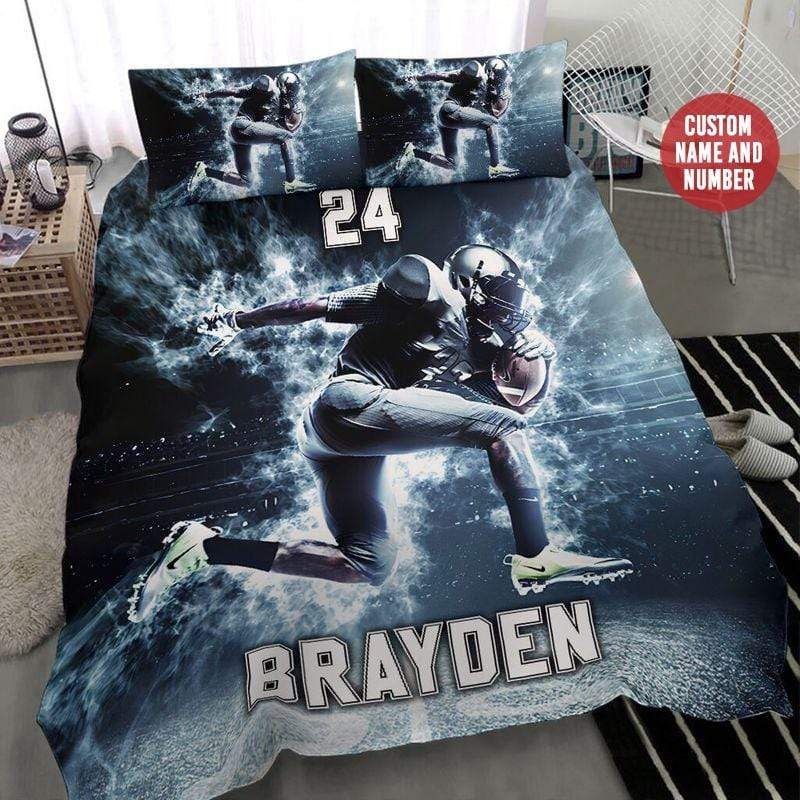 Personalized Football Player Smoke Stadium Custom Duvet Cover Bedding Set With Your Name And Number