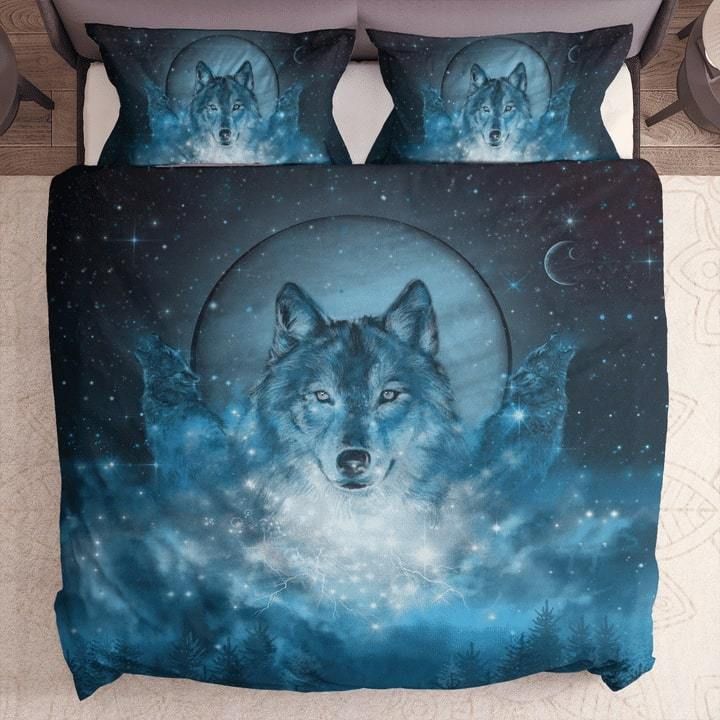 The Wolf With The Moon Galaxy Duvet Cover Bedding Set