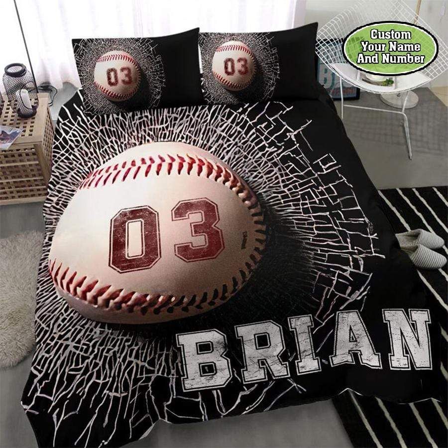 Personalized Baseball Breaking Ball Custom Duvet Cover Bedding Set With Your Name And Number
