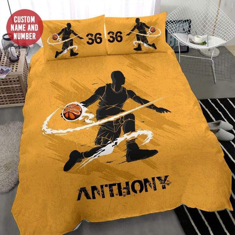 Personalized Basketball On Fire Custom Name And Number Duvet Cover Bedding Set