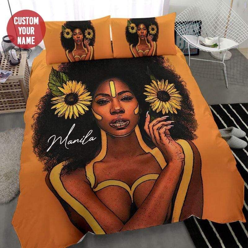 Personalized Black Girl Sunflower So Hot Custom Name Duvet Cover Bedding Set