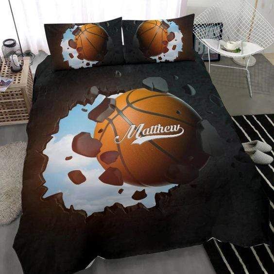 Personalized Basketball Breaking Wall 3D Bedding Custom Name And Number Duvet Cover Bedding Set
