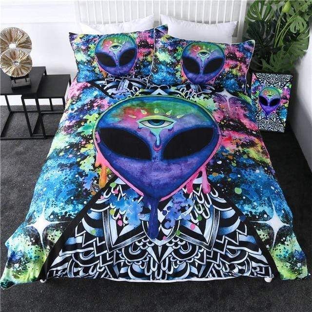 Psychedelic Trippy Alien Illuminati Duvet Cover Bedding Set