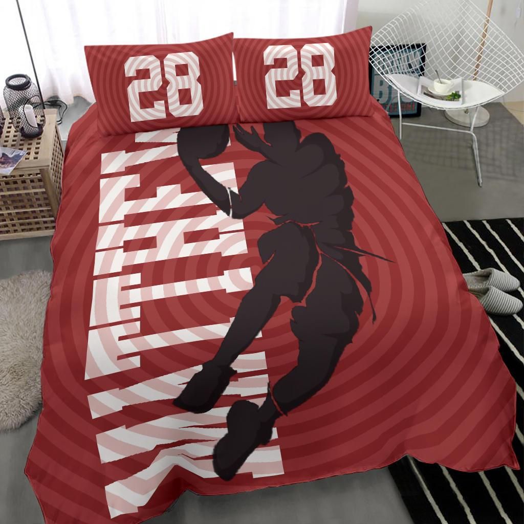 Personalized Basketball Player Red Circle Duvet Cover Bedding Set With Your Name