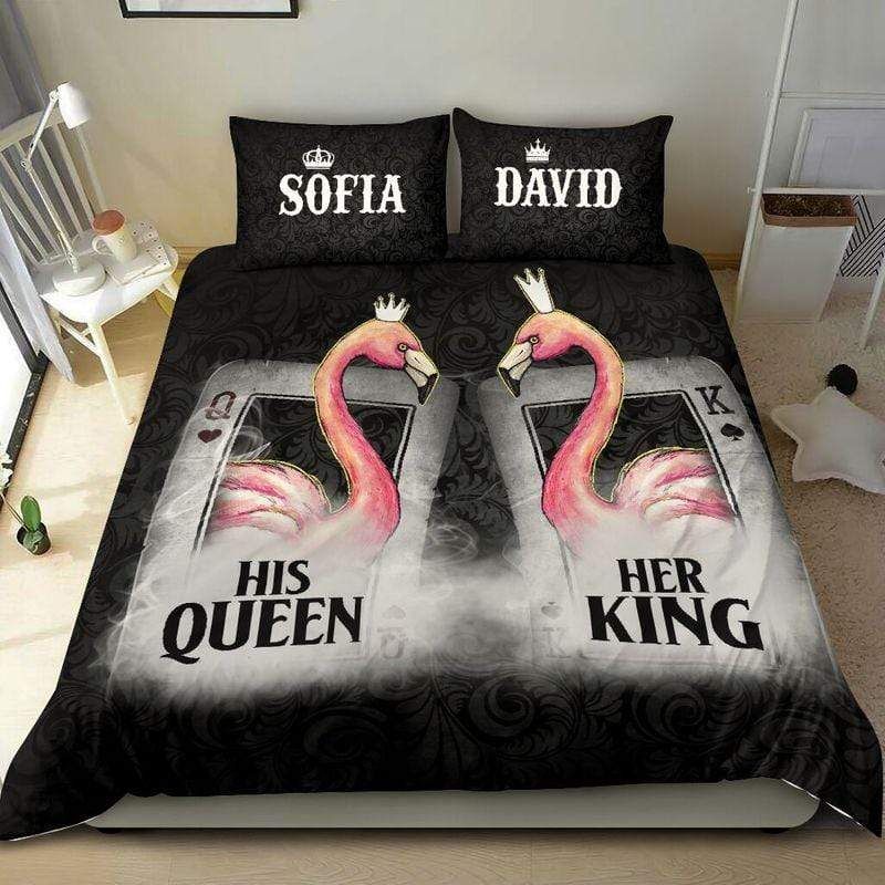 Personalized Flamingo King And Queen Custom Name Duvet Cover Bedding Set