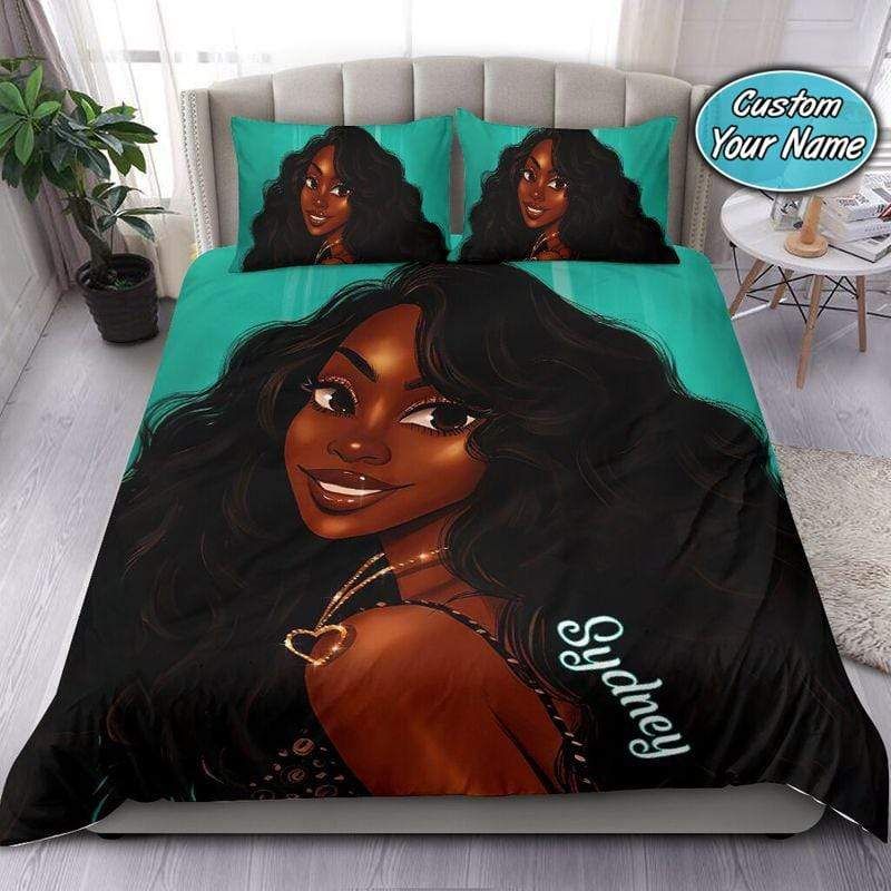 Personalized African Charming Black Lady Custom Name Duvet Cover Bedding Set