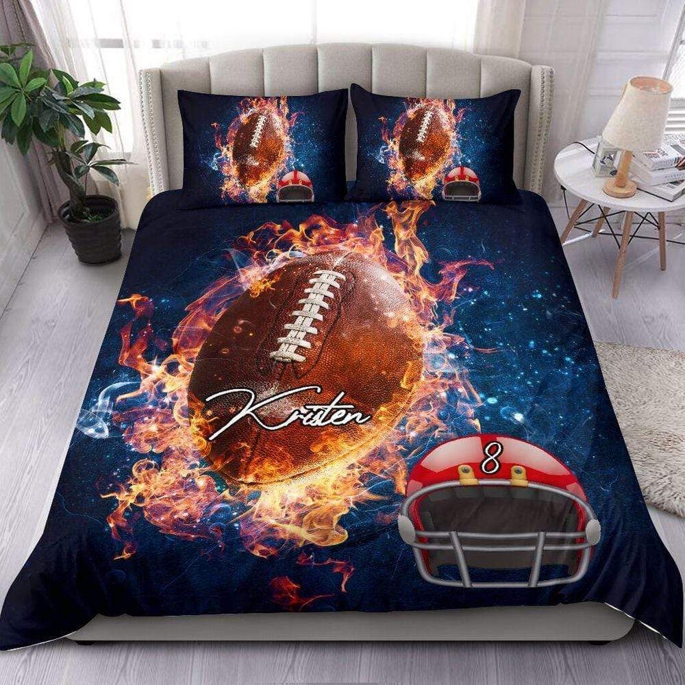 Personalized American Football Fire 3D Bedding Set With Your Name