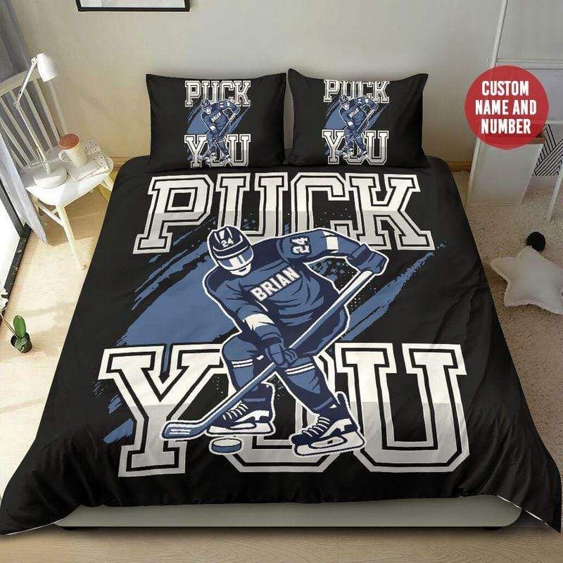 Personalized Puck You Hockey Custom Name & Number Duvet Cover Bedding Set