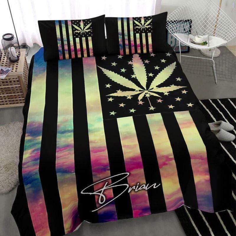 Personalized Weed Flag Custom Name Duvet Cover Bedding Set