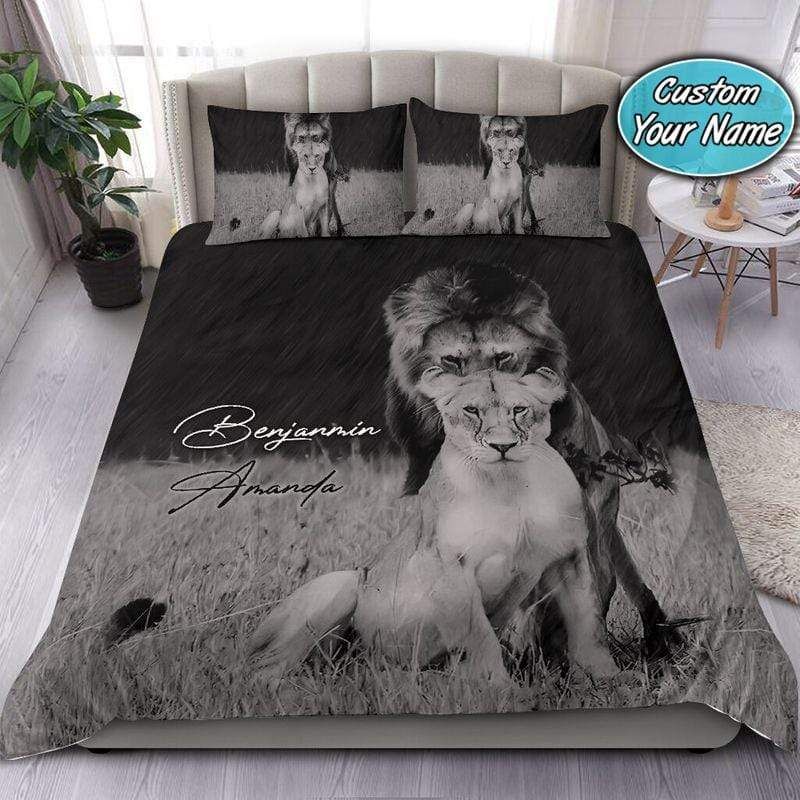 Personalized Lion Couple Love Custom Name Duvet Cover Bedding Set