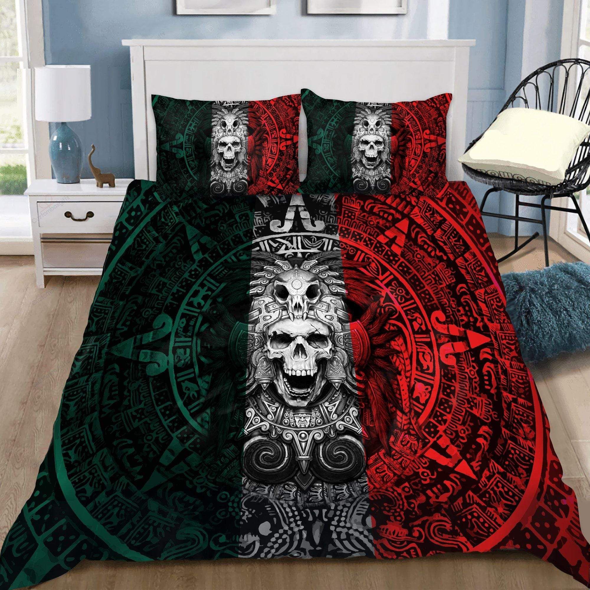 Mexico Aztec Skull Warrior Flag Color Bedding Duvet Cover Bedding Set