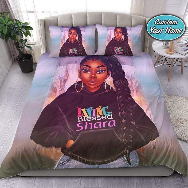 Personalized African Living Blessed So Cool Black Girl Custom Name Duvet Cover Bedding Set