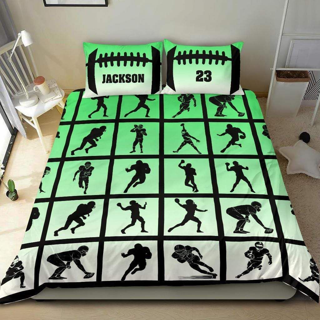 Personalized Football Green Boxes Custom Duvet Cover Bedding Set With Your Name And Number