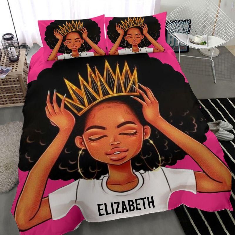 Personalized African American Black Queen Girl Bedding Custom Name Duvet Cover Bedding Set