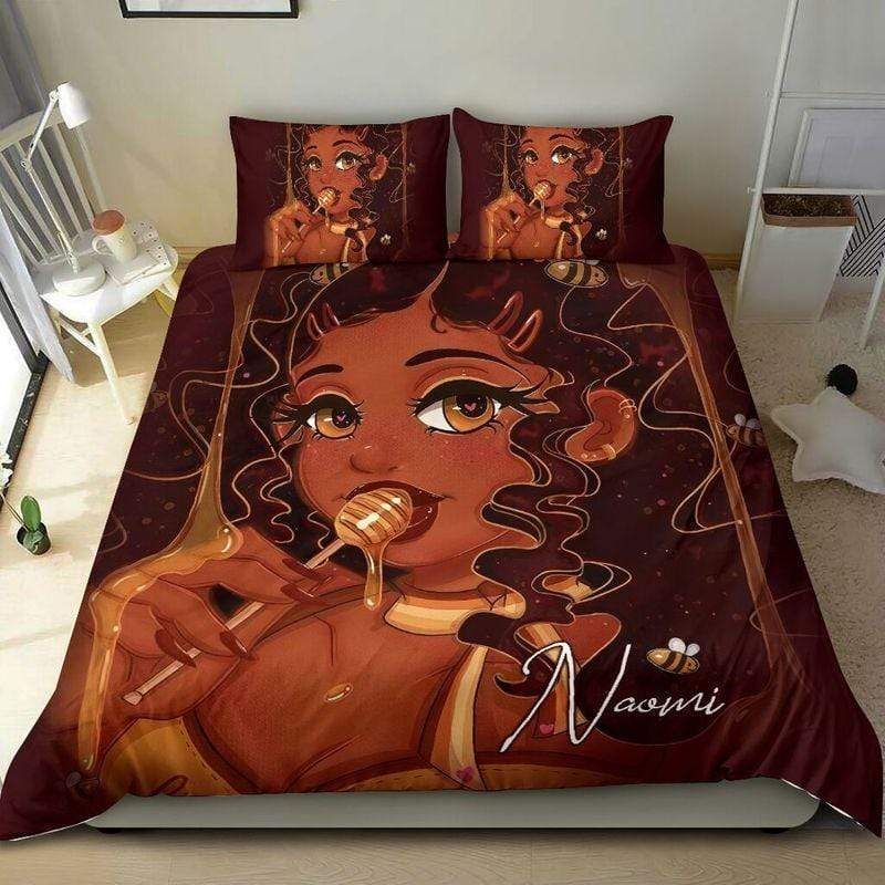 Personalized Black Girl Honey Lollipop Custom Duvet Cover Bedding Set With Your Name