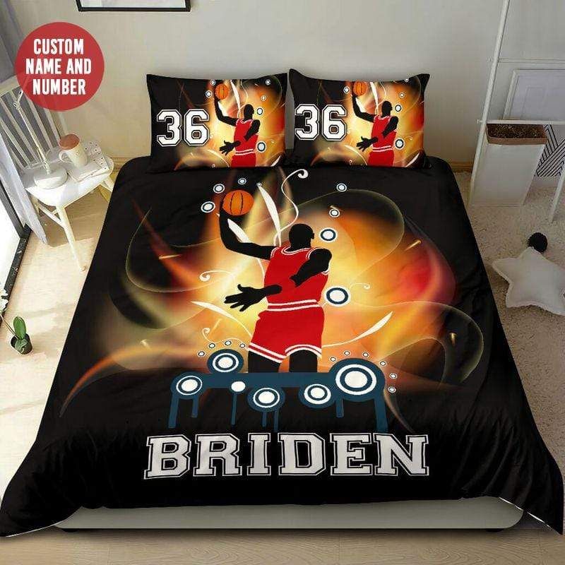 Personalized Basketball Slam Dunk Custom Name And Number Duvet Cover Bedding Set