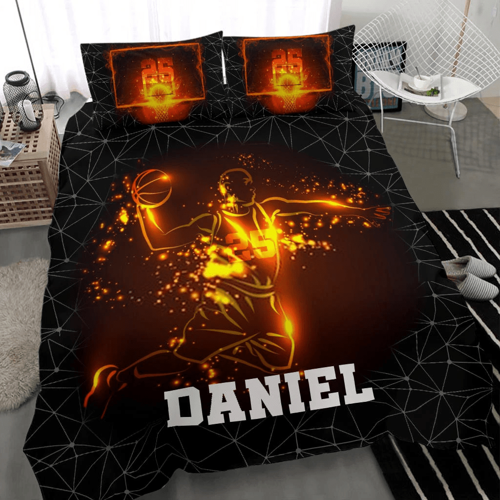 Personalized Basketball On Fire Custom Duvet Cover Bedding Set With Your Name