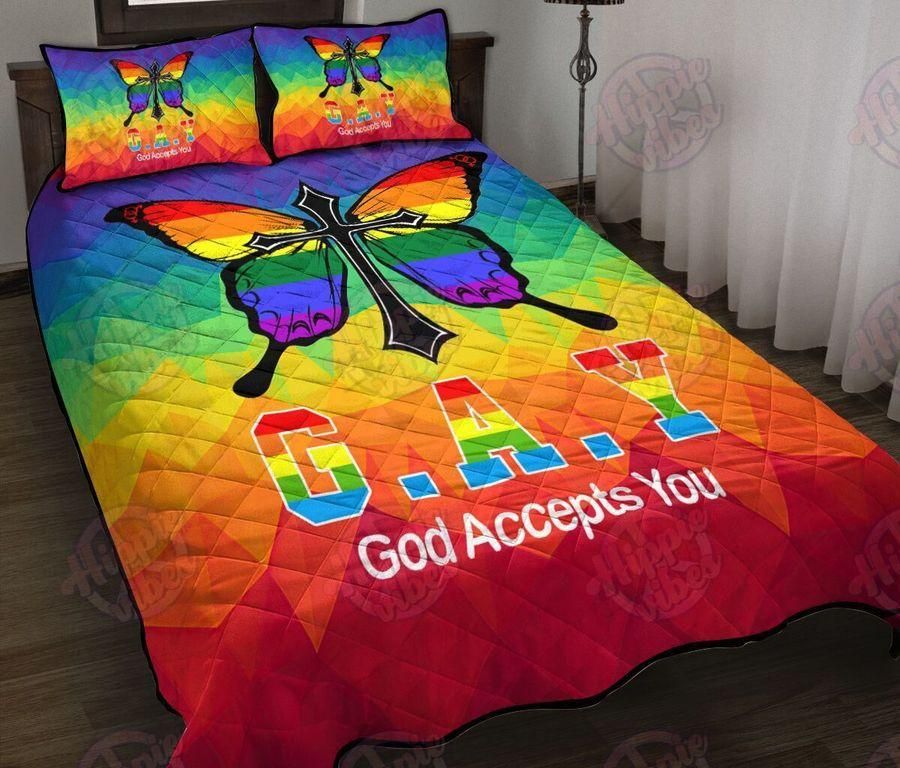 Lgbt G.A.Y God Accepts You Butterfly Quilt Set