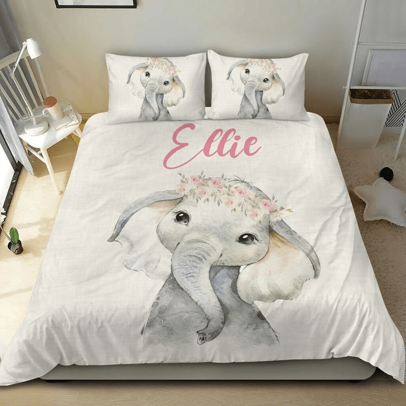 Personalized Elephant Baby So Cute Custom Name Duvet Cover Bedding Set