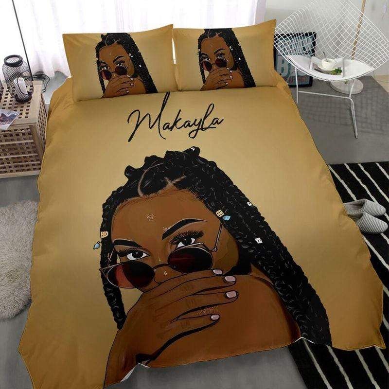 Personalized African American Black Pretty Hair Girl Sunglasses Bedding Custom Name Comforter Set Duvet Cover Bedding Set