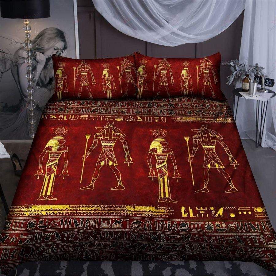 Ancient Egypt Golden Egyptian Gods And Hieroglyphics Bedding Duvet Cover Bedding Set