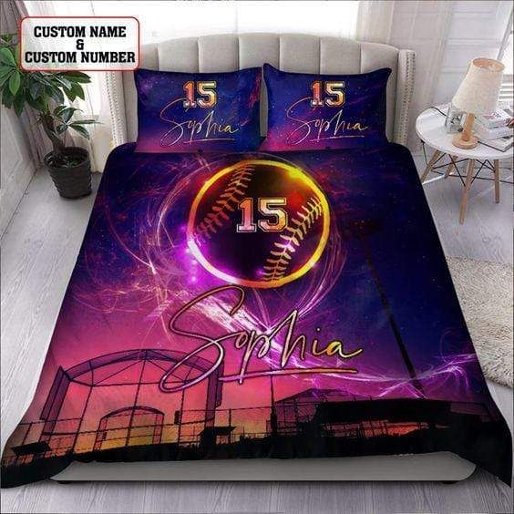 Personalized Softball Colorful Techlight Custom Duvet Cover Bedding Set With Your Name And Number