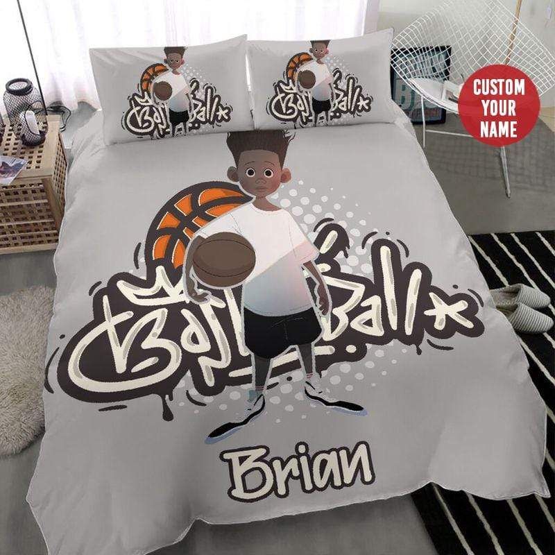 Personalized Basketball Graffiti Black Boy Bedding Custom Name Duvet Cover Bedding Set PANBED0035