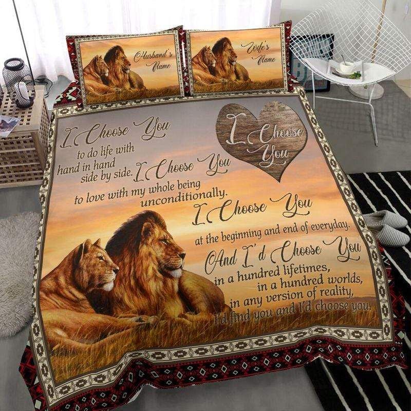 Personalized I Choose You Lion'S Love Custom Name Duvet Cover Bedding Set