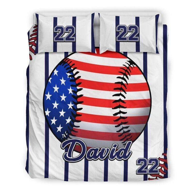 Personalized Baseball Flag Custom Duvet Cover Bedding Set With Your Name And Number