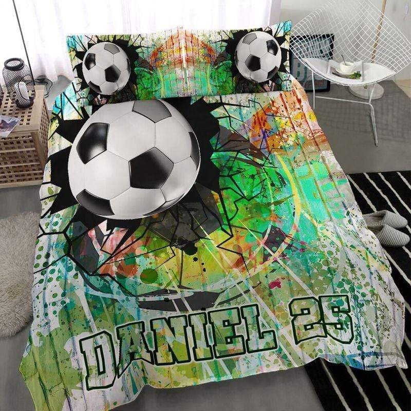 Personalized Soccer Colorful Ball Custom Duvet Cover Bedding Set With Your Name