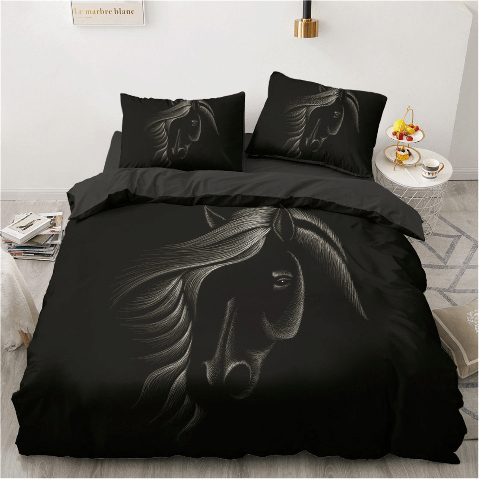 Horse Black Background Bedding Duvet Cover Bedding Set