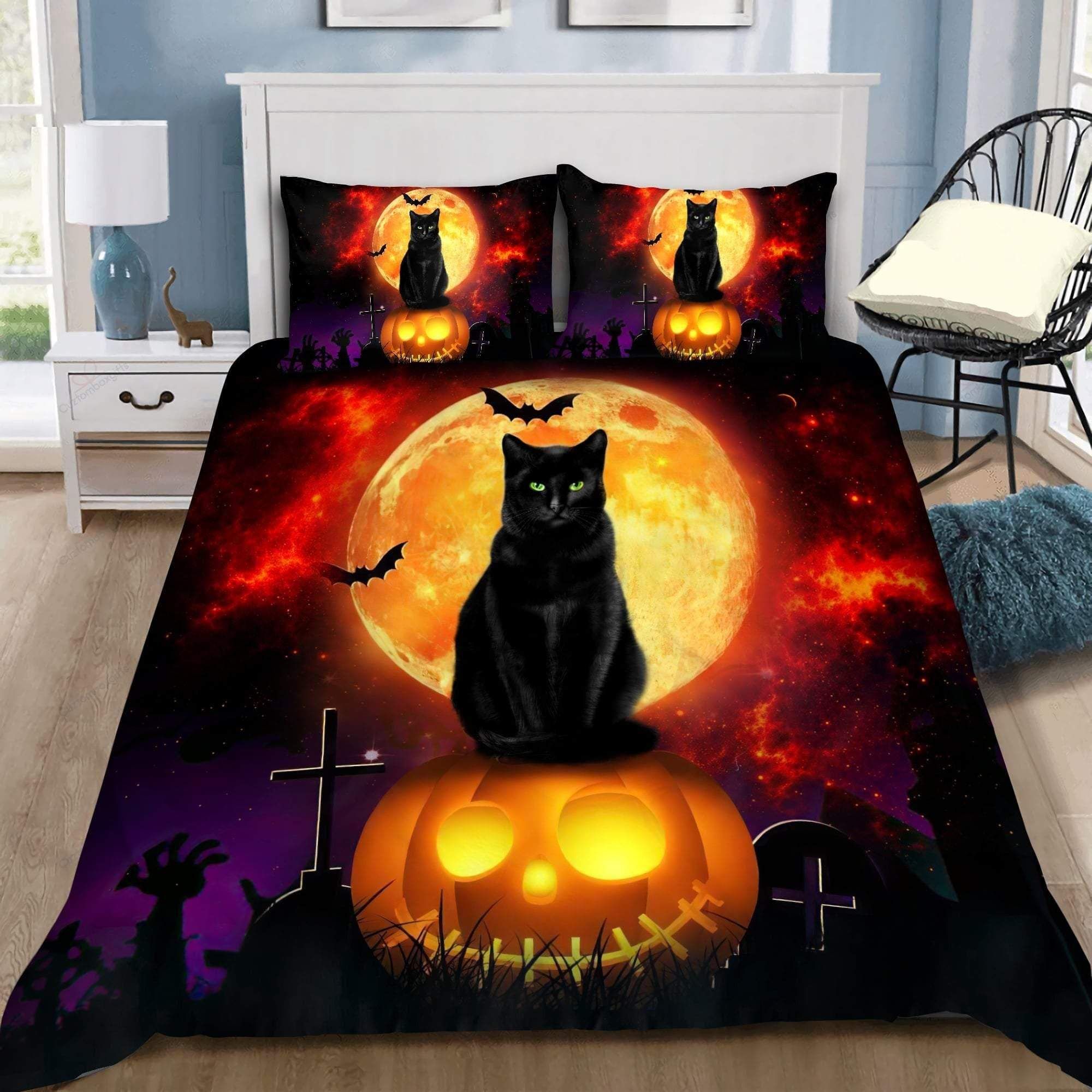 Halloween Black Cat Jack O'Lantern Duvet Cover Bedding Set