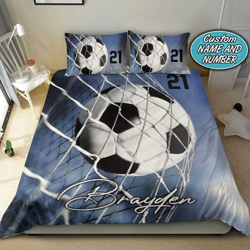 Personalized Soccer Ball Through Net Custom Name & Number Duvet Cover Bedding Set