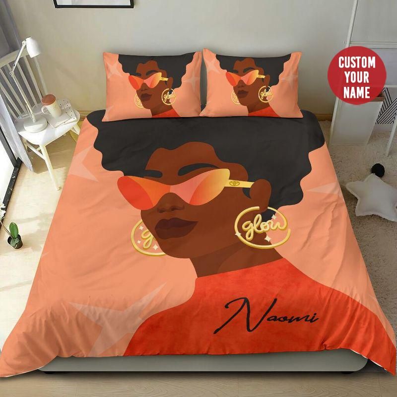 Personalized African Glow Modern Black Girl Magic Custom Name Duvet Cover Bedding Set