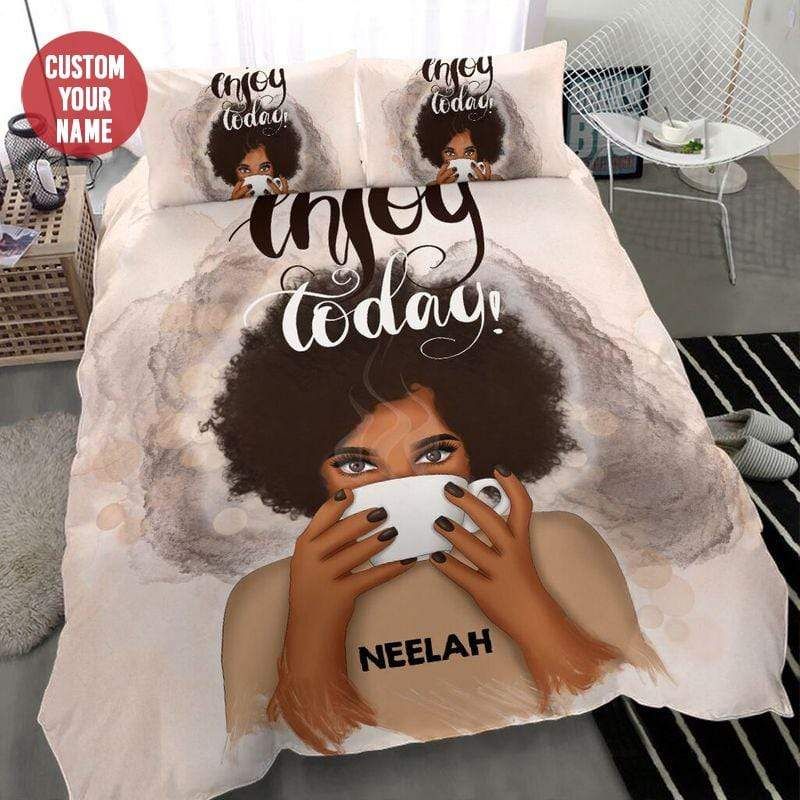 Personalized Black Girl Enjoy Today Bedding Custom Name Duvet Cover Bedding Set