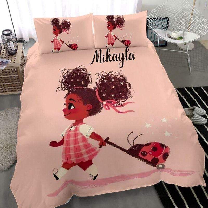 Personalized Black Baby Cute Ladybug Custom Name Duvet Cover Bedding Set