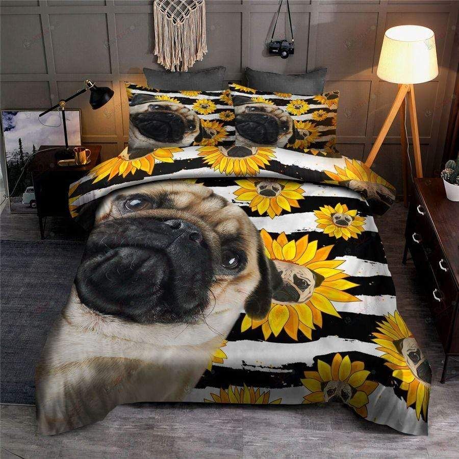 Pug Sunflower Duvet Cover Bedding Set