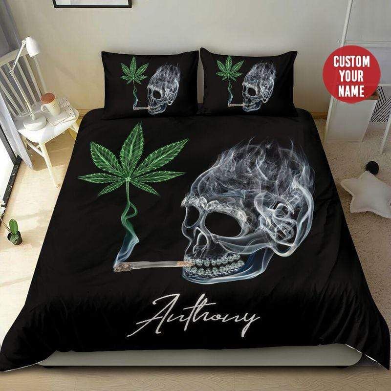 Personalized Skull Weed Smoking Custom Name Duvet Cover Bedding Set