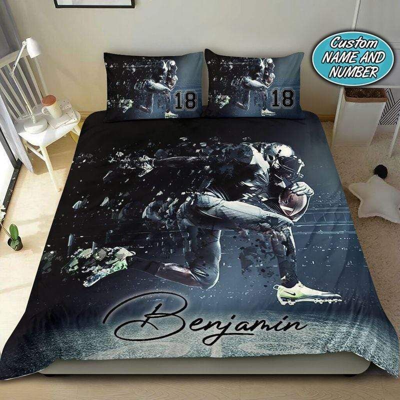 Personalized Football Player Run Custom Duvet Cover Bedding Set With Your Name And Number