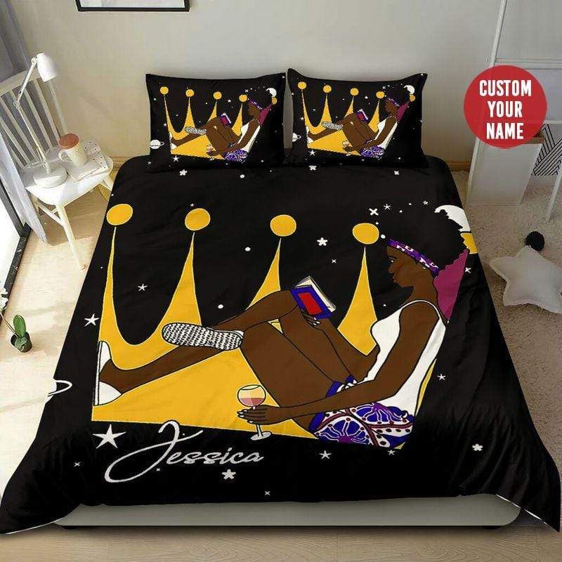 Personalized Black Unbothered Girl Crown Custom Name Duvet Cover Bedding Set