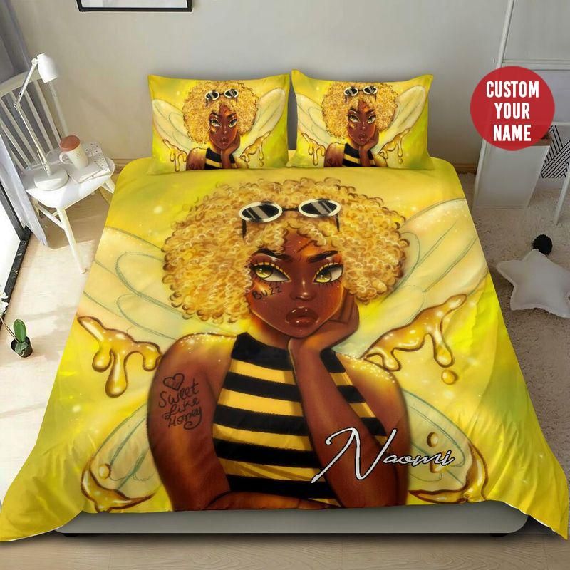 Personalized Sweet Like Honey Sassy Black Queen Bee Custom Name Duvet Cover Bedding Set