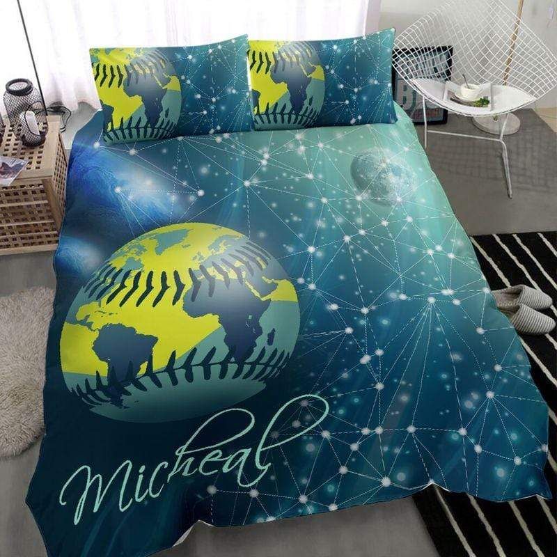 Personalized Softball Green Earth Custom Duvet Cover Bedding Set With Your Name