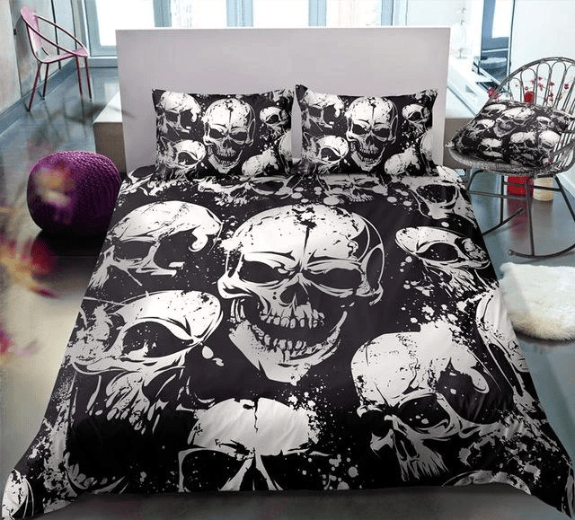 Skull 3D Black And White Duvet Cover Bedding Set